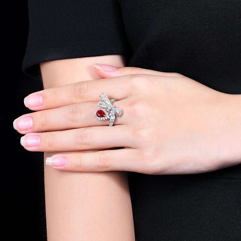18k gold Red Ruby ring without burnt pigeon - Style D - Lotus Diamond