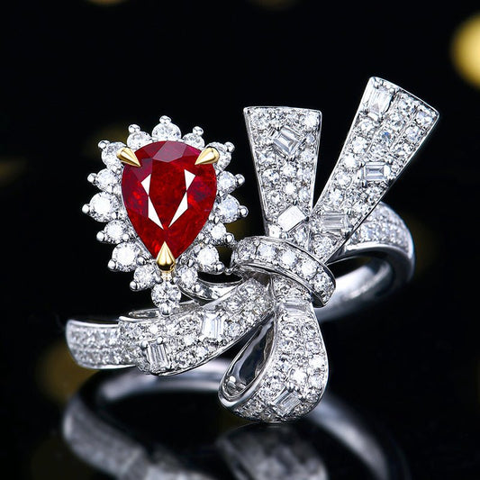 18k gold Red Ruby ring without burnt pigeon - Style D - Lotus Diamond