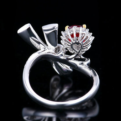18k gold Red Ruby ring without burnt pigeon - Style D - Lotus Diamond