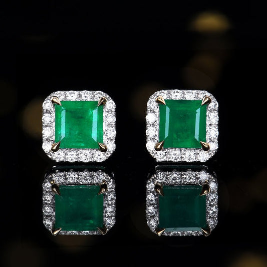18K gold set with natural emerald earrings - Lotus Diamond