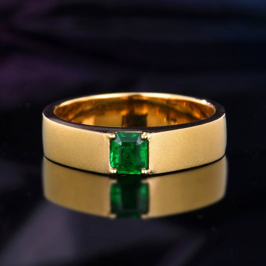 18k gold set with natural emerald ring - Lotus Diamond