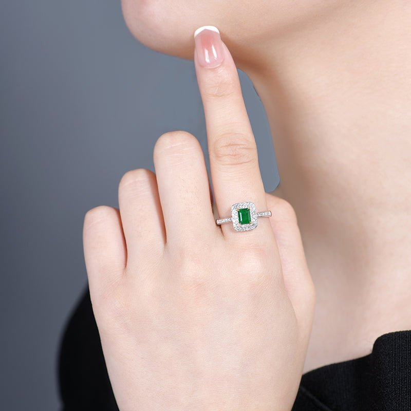 18K gold set with natural emerald ring - Lotus Diamond