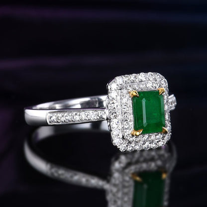 18K gold set with natural emerald ring - Lotus Diamond