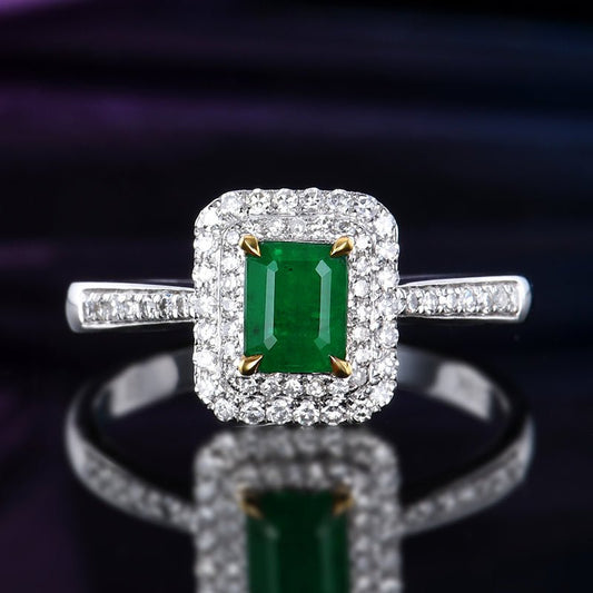 18K gold set with natural emerald ring - Lotus Diamond