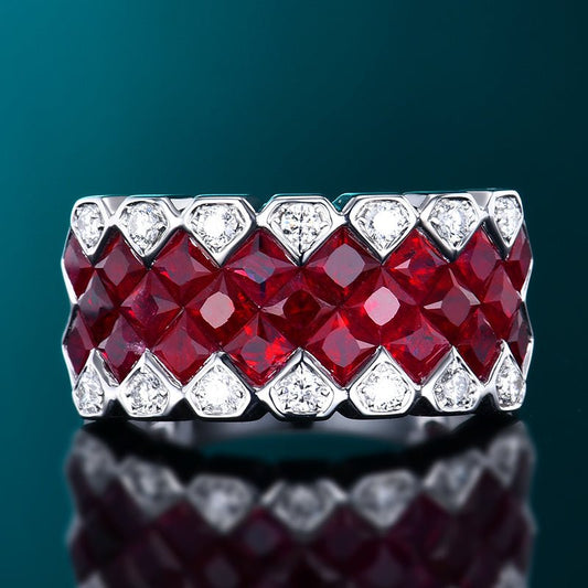 18K gold set with natural pigeon red ruby ring Style A - Lotus Diamond