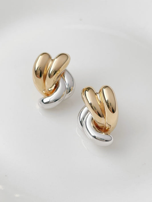 18k gold two - tone earrings - Style B - Lotus Diamond