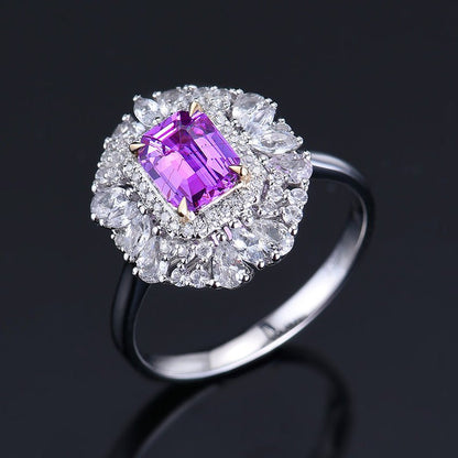 18K gold unburnt purple sapphire ring - Style A - Lotus Diamond