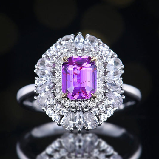 18K gold unburnt purple sapphire ring - Style A - Lotus Diamond
