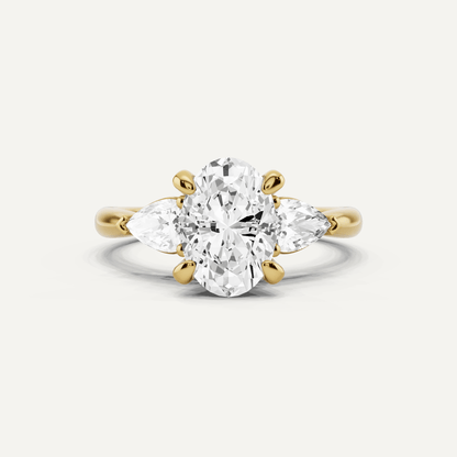2 1/10 ctw Oval Diamond Hidden Halo Engagement Ring with Pear Side Stones - Lotus Diamond