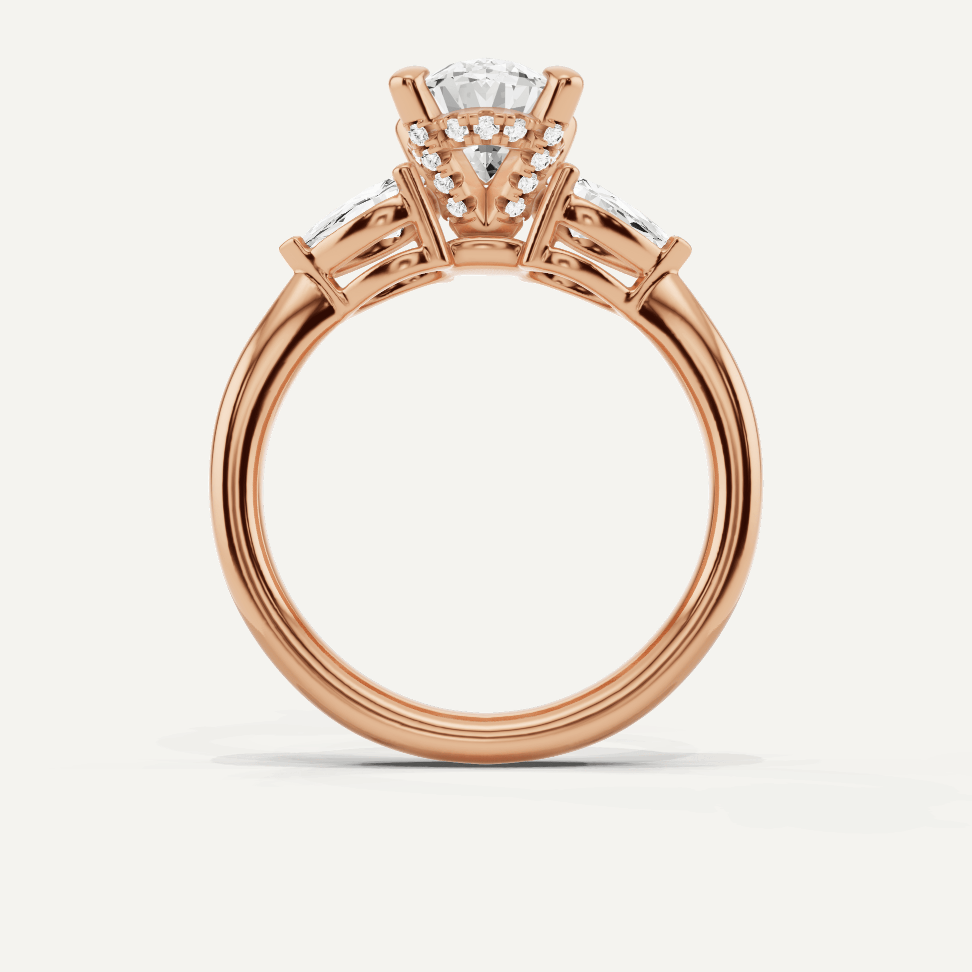 2 1/10 ctw Oval Diamond Hidden Halo Engagement Ring with Pear Side Stones - Lotus Diamond