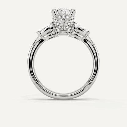 2 1/10 ctw Oval Diamond Hidden Halo Engagement Ring with Pear Side Stones - Lotus Diamond