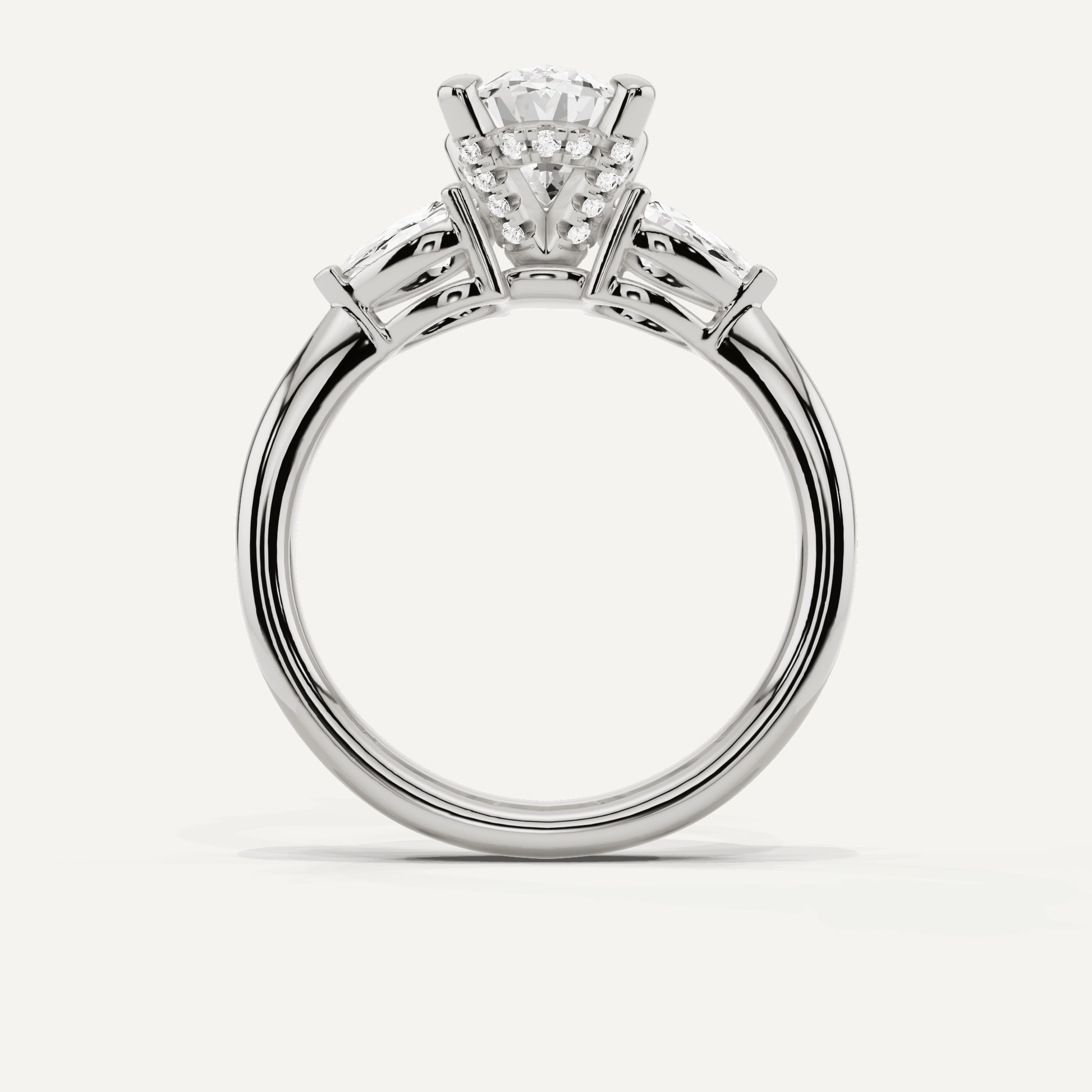 2 1/10 ctw Oval Diamond Hidden Halo Engagement Ring with Pear Side Stones - Lotus Diamond