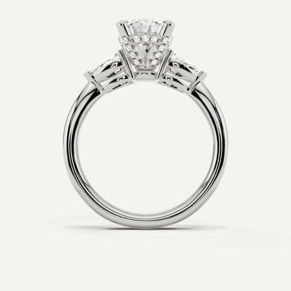 2 1/10 ctw Oval Diamond Hidden Halo Engagement Ring with Pear Side Stones - Lotus Diamond