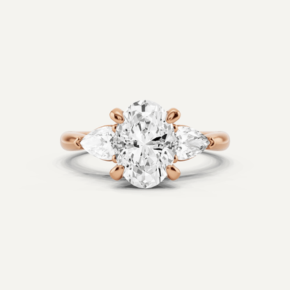2 1/10 ctw Oval Diamond Hidden Halo Engagement Ring with Pear Side Stones - Lotus Diamond