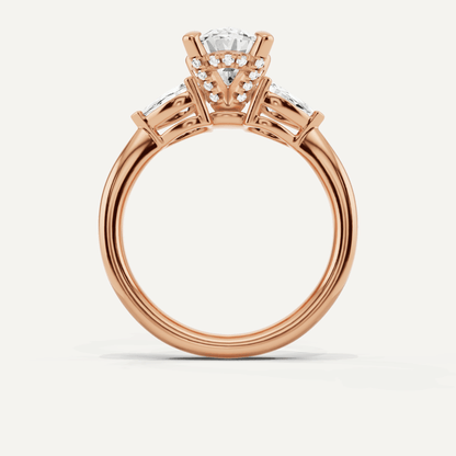 2 1/10 ctw Oval Diamond Hidden Halo Engagement Ring with Pear Side Stones - Lotus Diamond