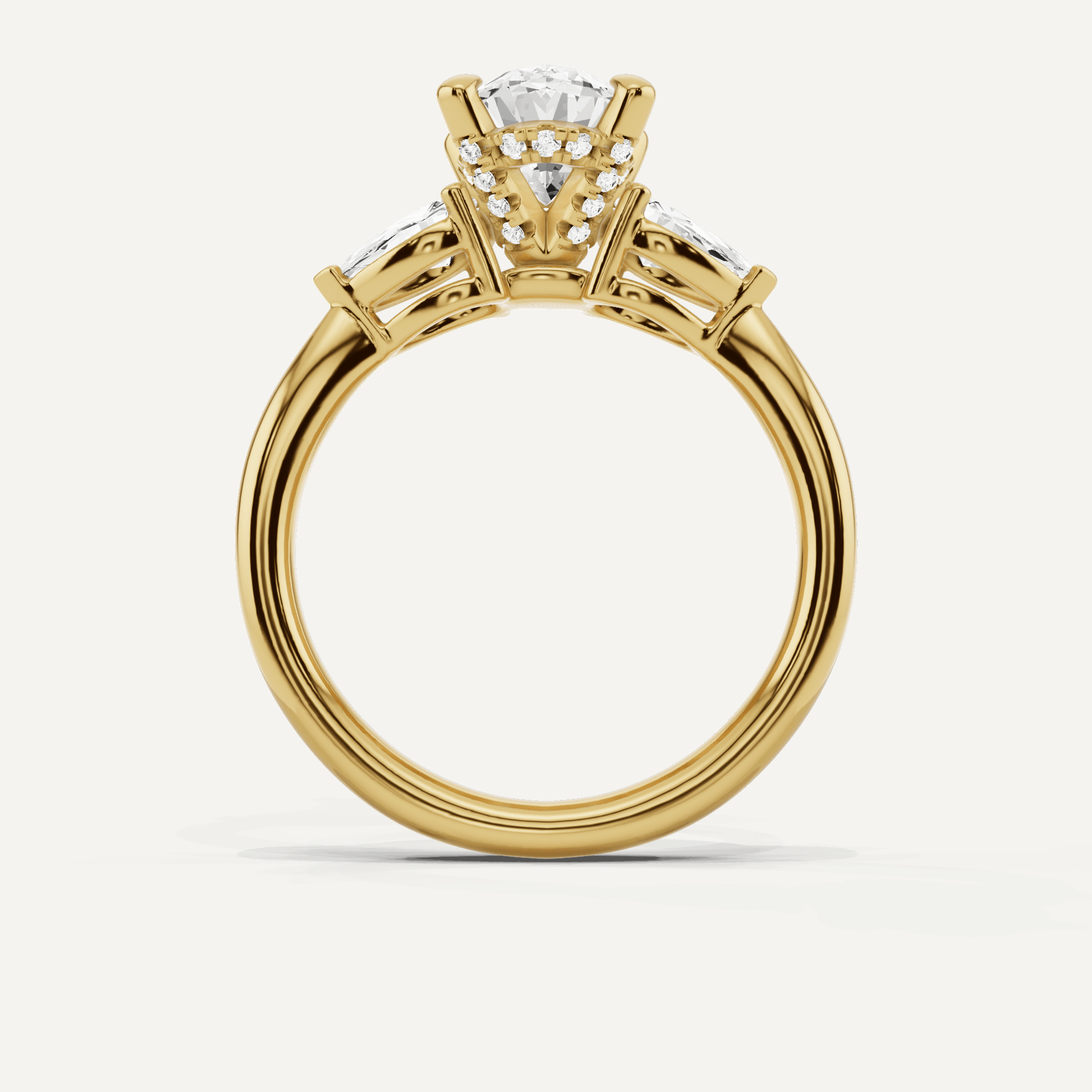 2 1/10 ctw Oval Diamond Hidden Halo Engagement Ring with Pear Side Stones - Lotus Diamond