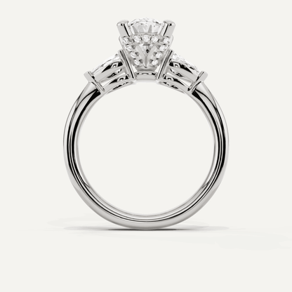 2 1/10 ctw Oval Diamond Hidden Halo Engagement Ring with Pear Side Stones - Lotus Diamond