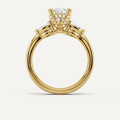 2 1/10 ctw Oval Diamond Hidden Halo Engagement Ring with Pear Side Stones - Lotus Diamond