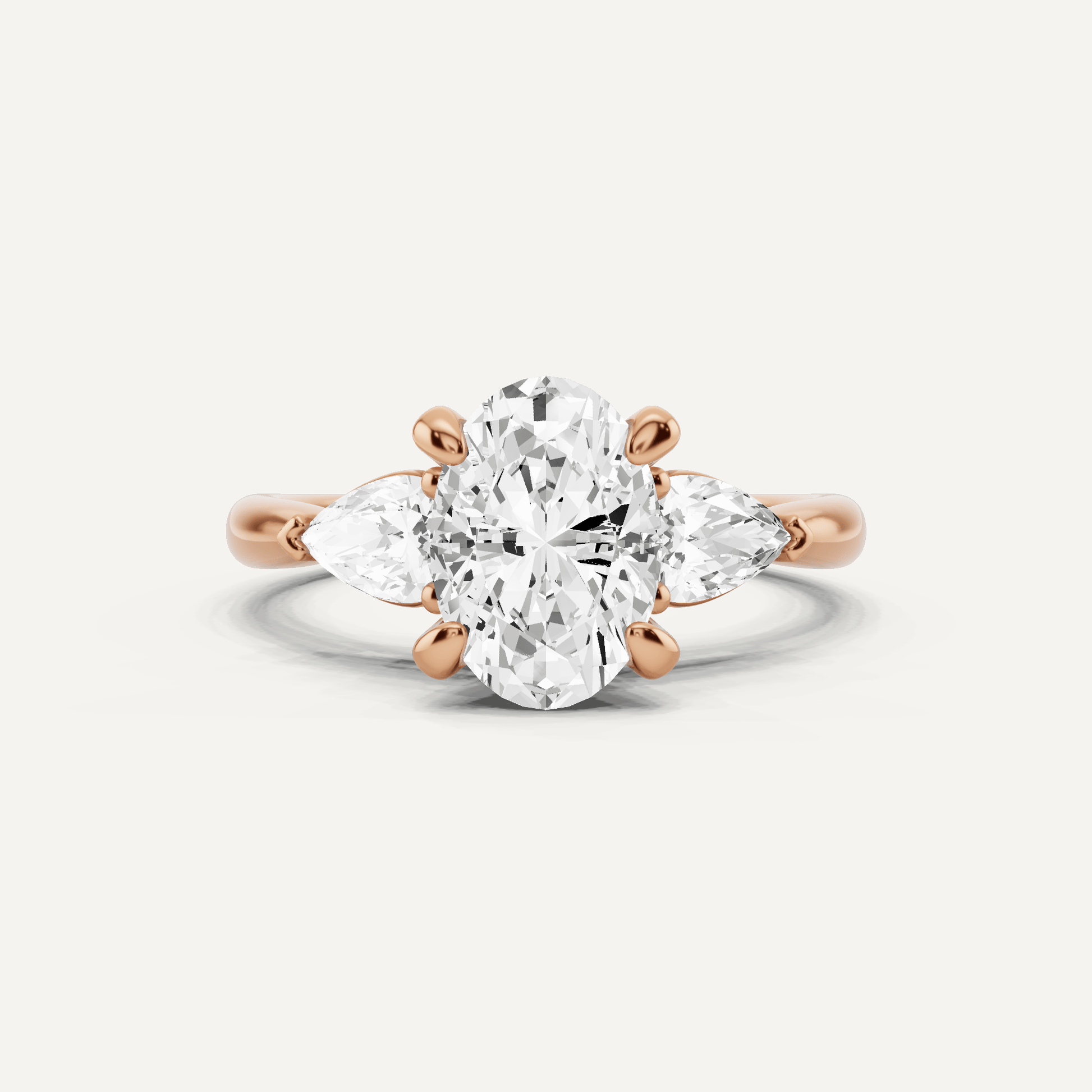 2 1/10 ctw Oval Diamond Hidden Halo Engagement Ring with Pear Side Stones - Lotus Diamond