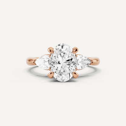 2 1/10 ctw Oval Diamond Hidden Halo Engagement Ring with Pear Side Stones - Lotus Diamond