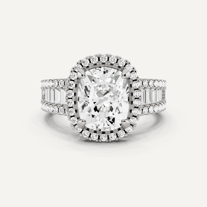 2 1/2 ctw Elongated Cushion Diamond Halo Engagement Ring - Lotus Diamond
