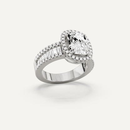 2 1/2 ctw Elongated Cushion Diamond Halo Engagement Ring - Lotus Diamond