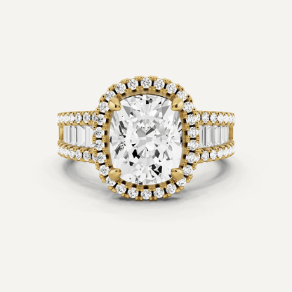2 1/2 ctw Elongated Cushion Diamond Halo Engagement Ring - Lotus Diamond