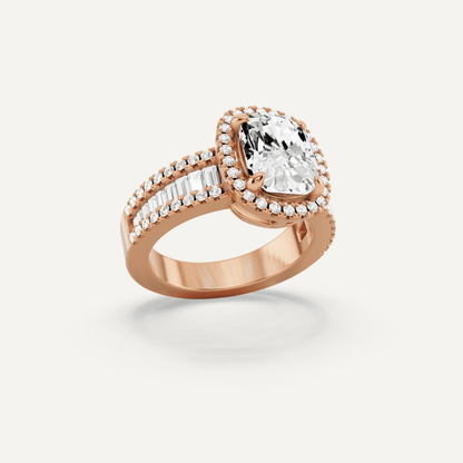 2 1/2 ctw Elongated Cushion Diamond Halo Engagement Ring - Lotus Diamond