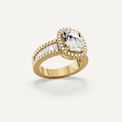 2 1/2 ctw Elongated Cushion Diamond Halo Engagement Ring - Lotus Diamond