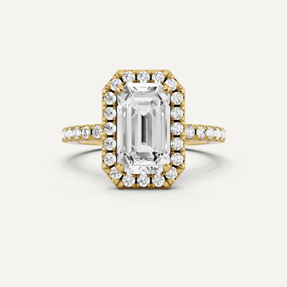 2 1/2 ctw Emerald Diamond Framed Side Stone Engagement Ring - Lotus Diamond