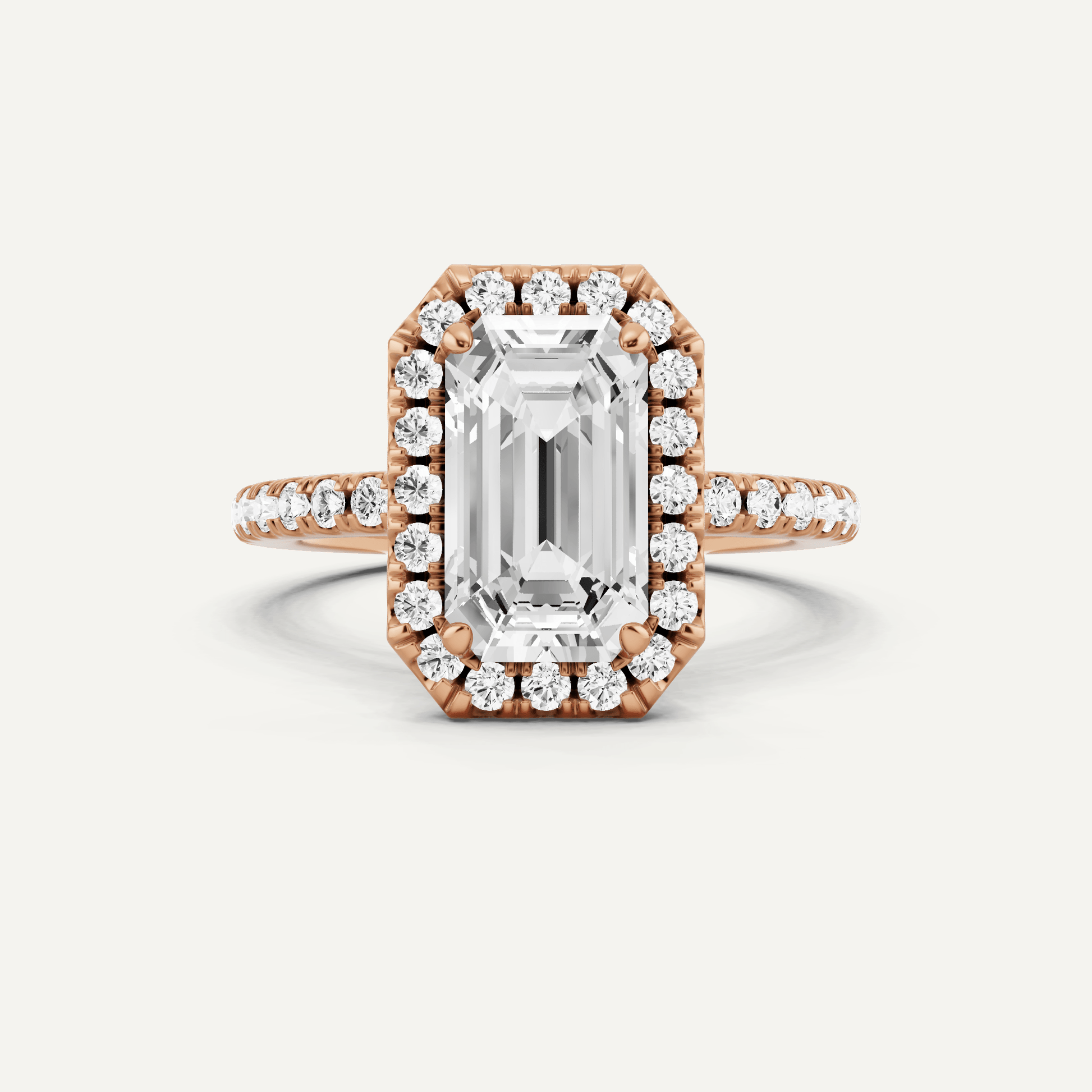 2 1/2 ctw Emerald Diamond Framed Side Stone Engagement Ring - Lotus Diamond