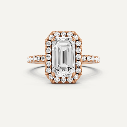 2 1/2 ctw Emerald Diamond Framed Side Stone Engagement Ring - Lotus Diamond