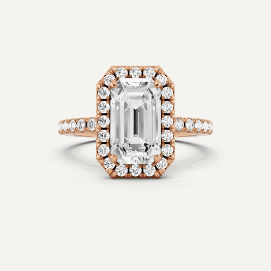 2 1/2 ctw Emerald Diamond Framed Side Stone Engagement Ring - Lotus Diamond