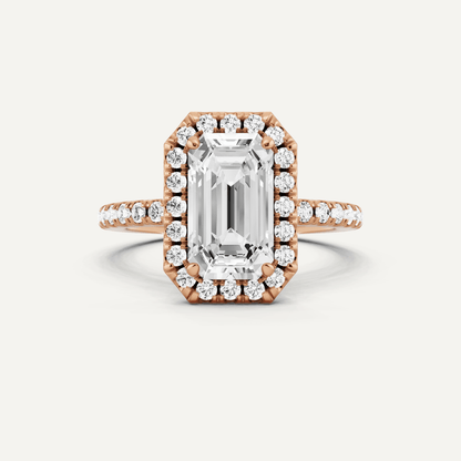 2 1/2 ctw Emerald Diamond Framed Side Stone Engagement Ring - Lotus Diamond