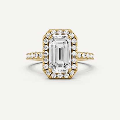 2 1/2 ctw Emerald Diamond Framed Side Stone Engagement Ring - Lotus Diamond