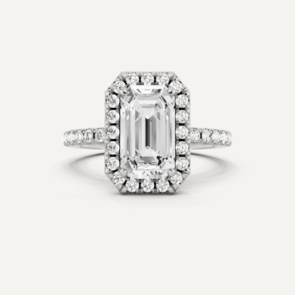2 1/2 ctw Emerald Diamond Framed Side Stone Engagement Ring - Lotus Diamond