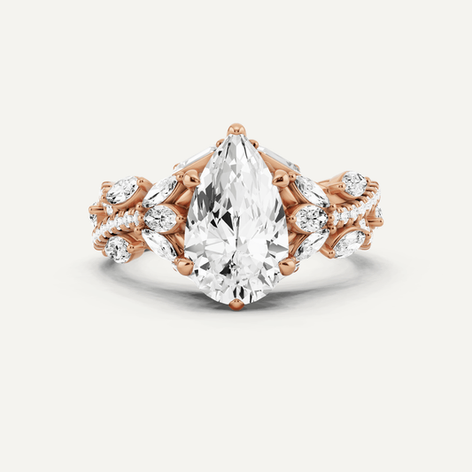 2 1/2 ctw Pear Diamond Side Stone Engagement Ring - Lotus Diamond