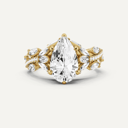 2 1/2 ctw Pear Diamond Side Stone Engagement Ring - Lotus Diamond