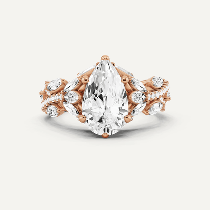 2 1/2 ctw Pear Diamond Side Stone Engagement Ring - Lotus Diamond