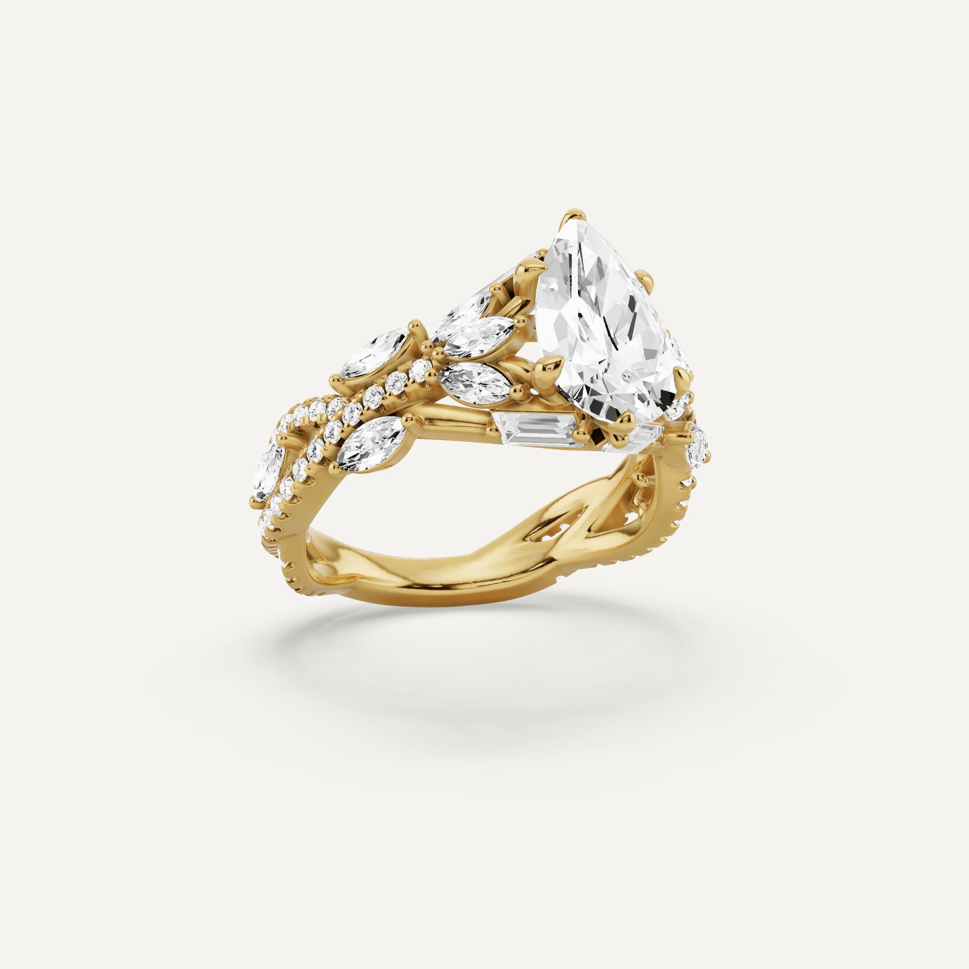 2 1/2 ctw Pear Diamond Side Stone Engagement Ring - Lotus Diamond