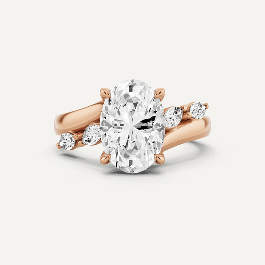 2 1/4 ctw Oval Diamond Side Stone Engagement Ring - Lotus Diamond