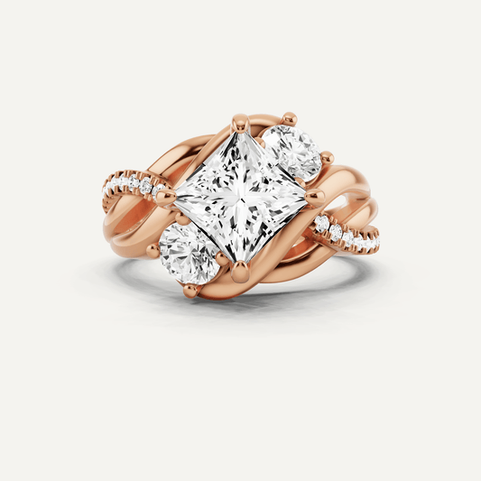 2 3/8 ctw Princess Diamond Side Stone Engagement Ring - Lotus Diamond