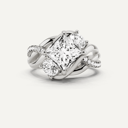 2 3/8 ctw Princess Diamond Side Stone Engagement Ring - Lotus Diamond