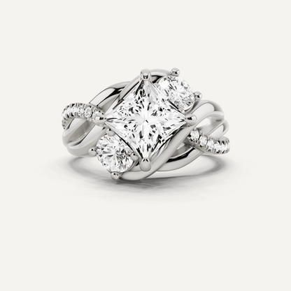 2 3/8 ctw Princess Diamond Side Stone Engagement Ring - Lotus Diamond