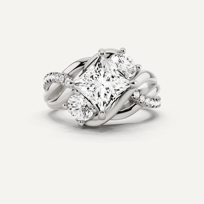 2 3/8 ctw Princess Diamond Side Stone Engagement Ring - Lotus Diamond