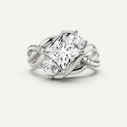 2 3/8 ctw Princess Diamond Side Stone Engagement Ring - Lotus Diamond