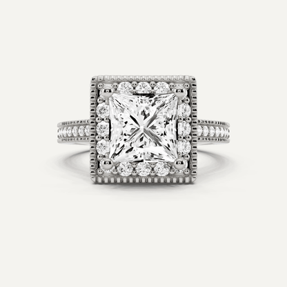 2 3/8 ctw Princess Diamond Side Stone Engagement Ring - Lotus Diamond