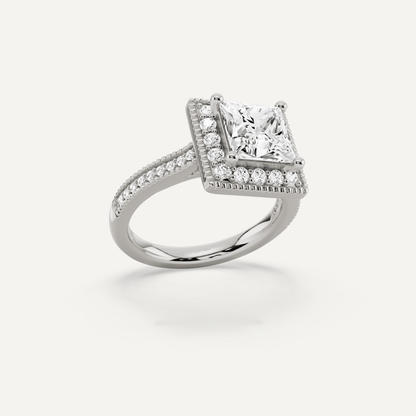 2 3/8 ctw Princess Diamond Side Stone Engagement Ring - Lotus Diamond