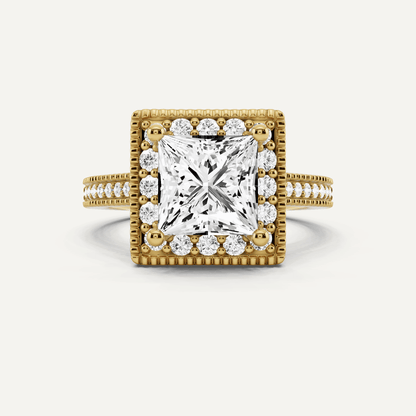 2 3/8 ctw Princess Diamond Side Stone Engagement Ring - Lotus Diamond