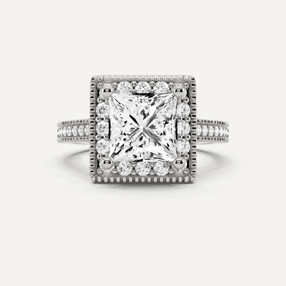 2 3/8 ctw Princess Diamond Side Stone Engagement Ring - Lotus Diamond